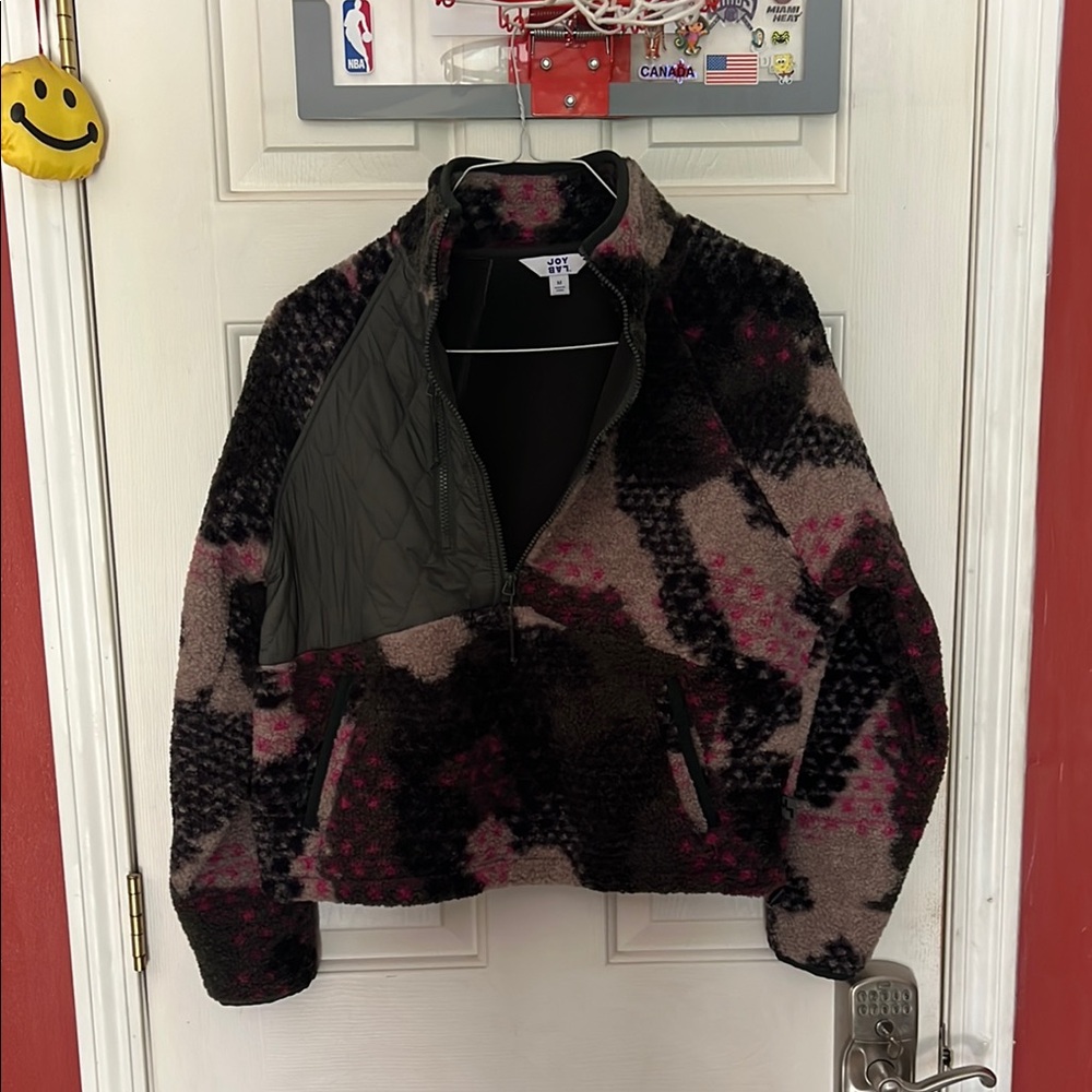 JoyLab Black and Pink Teddy Jacket Plush Fleece